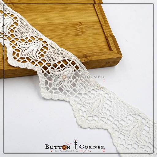 [D9053 WHITE] One Side Border Shuttle Lace