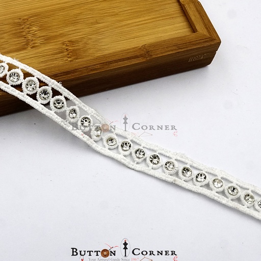 [MYB761-WHITE] Shuttle Joined Lace With Stone