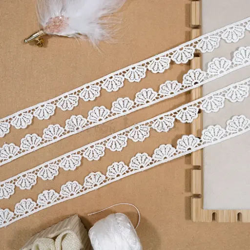 [MYB765/17947 WHITE] One Side Border Shuttle Lace
