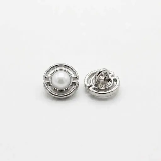 [MBSJ8007 SILVER WHITE] Double Border Pearl Metal Button