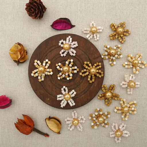 Hand Made Glass Beads Flower Button