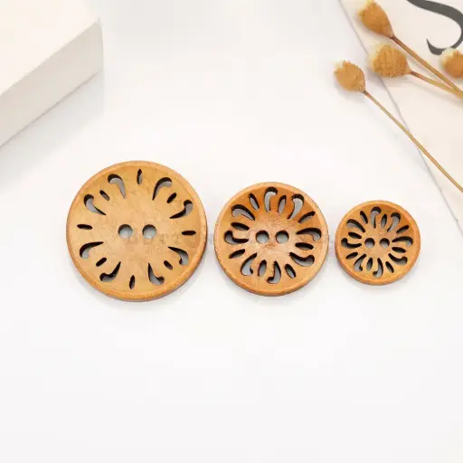 Flower Filigree Cutwork Design 2-Hole Wooden Button