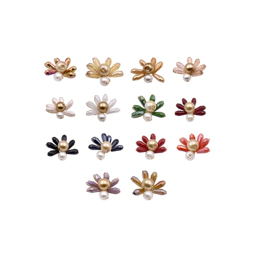 Pearl & Crystal Flower Shape Fanacy Button