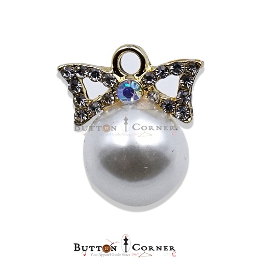 [FA639 GOLD WHITE] Fancy Pearl Hanging Button