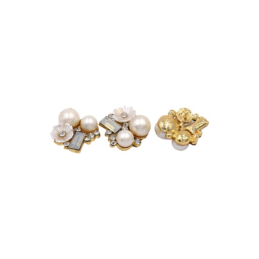 [FB358-WHITE] Fancy Metal Pearl Flower Button