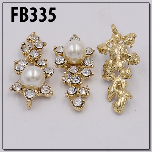 [FB335-GOLDEN WHITE] Fancy Button With Leave Pearl & Stone