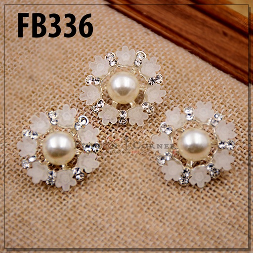 [FB336-SILVER WHITE] Fancy Button With Big Flower & Stone