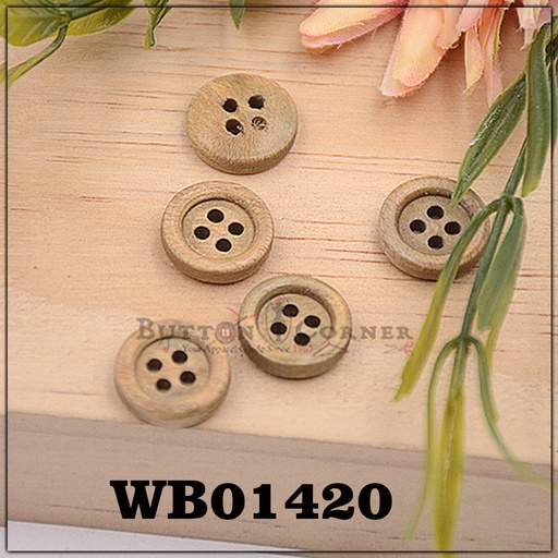 [WB01420 BEIGE] Thick Border 4 Hole Wooden Button