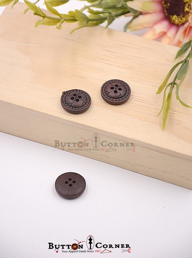 [WB04724-DARK BROWN BLACK] Laser Cut 4 Hole Wooden Button