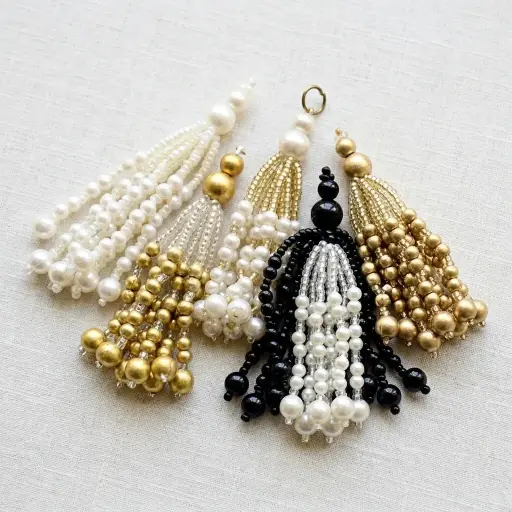 3" Inch Pearl & Crystal Fancy Tassel