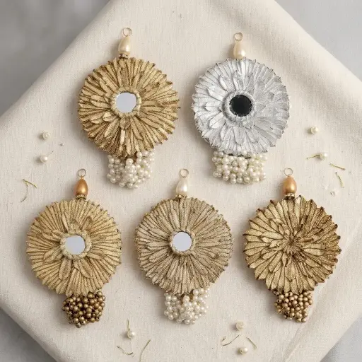 Centre Mirror Sunflower Shape Gota Tassel