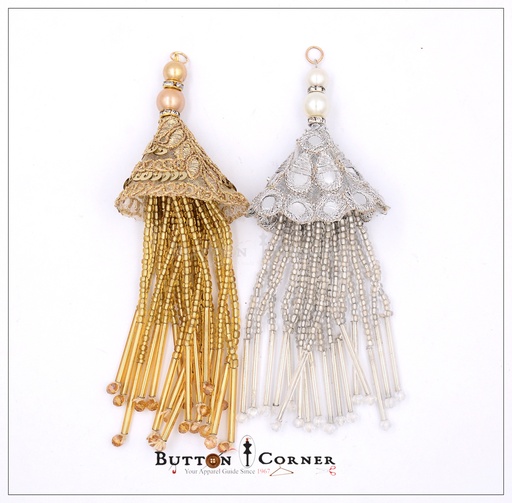 Metallic Yarn Sequence Cap Glass Beads Tassel
