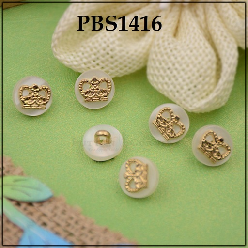 [PBS1416-GOLD WHITE] Crown Design Plastic Shank Button