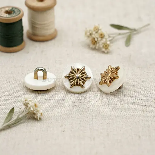 [PBS1716 WHITE GOLD] Flower Design Plastic Shank Button