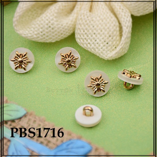 [PBS1716-GOLD WHITE] Flower Design Plastic Shank Button