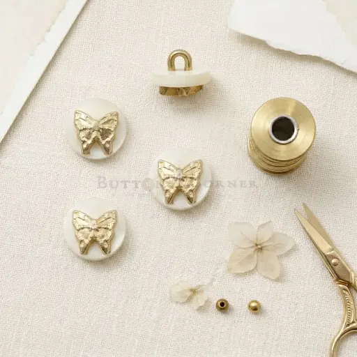 [PBS1816 WHITE GOLD] Butterfly Design Plastic Shank Button