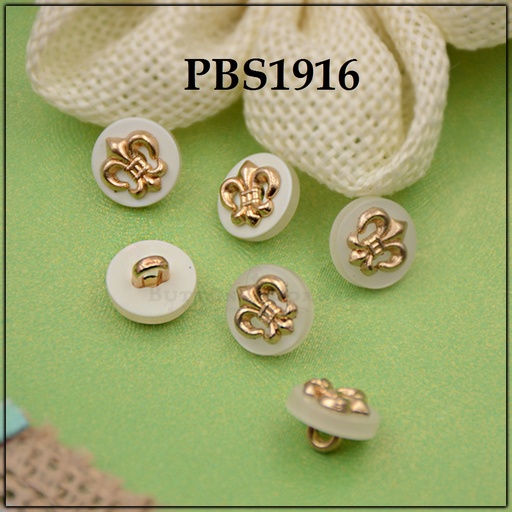 [PBS1916-GOLD WHITE] Fleur De Lis Plastic Shank Button