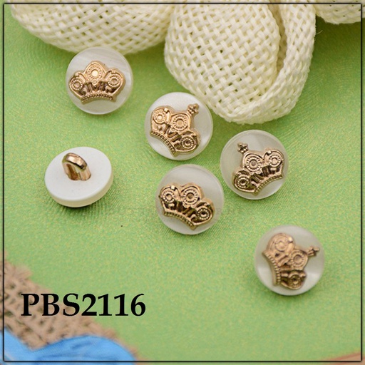 [PBS2116-GOLD WHITE] Crown Design Plastic Shank Button