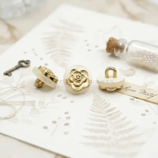 [PBS2216 WHITE GOLD] Flower Design Plastic Shank Button