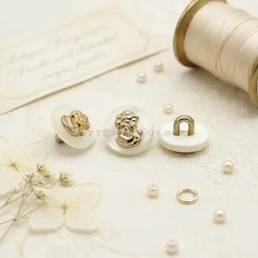 [PBS2516 WHITE GOLD] Queen Design Plastic Shank Button