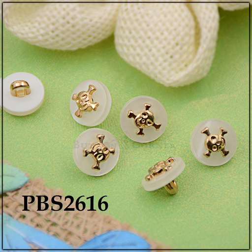 [PBS2616-GOLD WHITE] Skull & Cross-Bone Shank Button