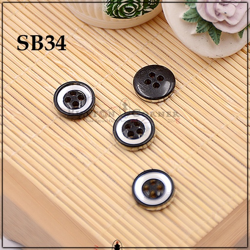 [SB34 BLACK WHITE] Border 4 Hole Plastic Shirt Button