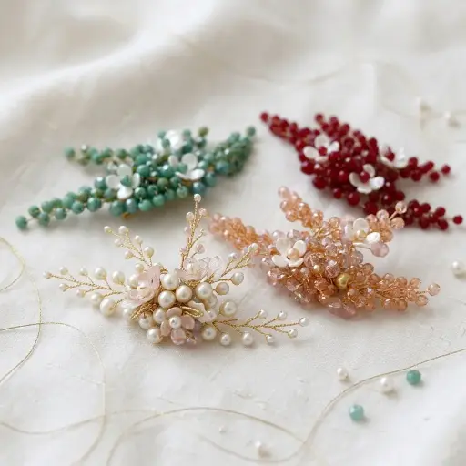 Elegant Handcrafted Pearl & Crystal Floral Meenakaar Brooch
