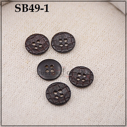 [SB49-1 D BROWN BLACK] Check Design 4 Hole Plastic Button