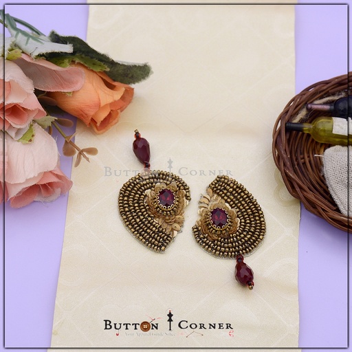 [EP83-ANTIQUE RED] Hand Made Glass Beads Flower Leave Motif