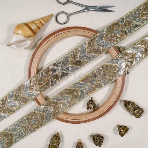 [GOTL130 COPPER SILVER] Blossom Design Fancy Gota Lace