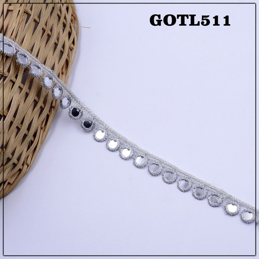 [GOTL511-SILVER] Fancy Gota Mirror Lace