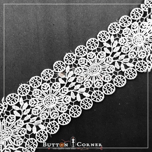 [D9257 WHITE] Double Side Border Shuttle Lace