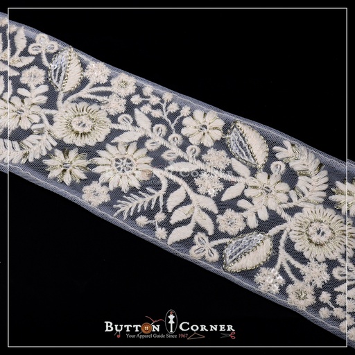 [EML306-WHITE] Embroidery Metallic Yarn Lace