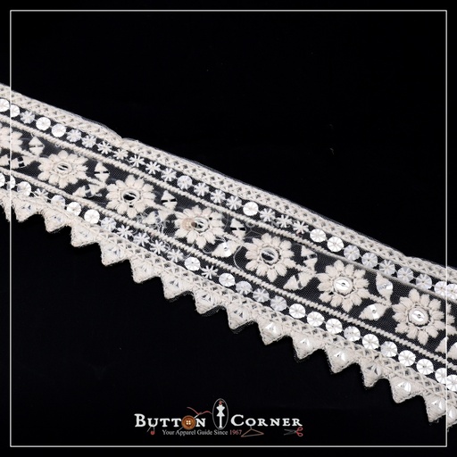 [EML307-WHITE] One Side Embroidery Sequence Lace