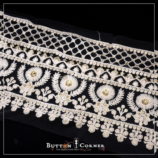 [EML308-WHITE] One Side Embroidery Sequence Lace