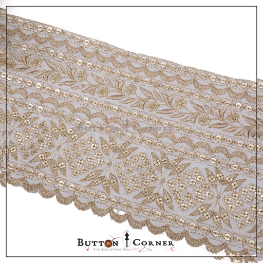 [FANL879-WHITE GOLD] One Side Metallic Yarn Sequence lace