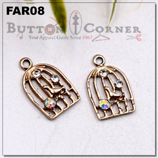 [FAR08 MULTI GOLD] Bird In Cage With Stone Pendant
