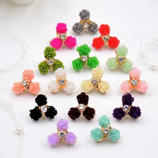 3 Flower Stone Fancy Button