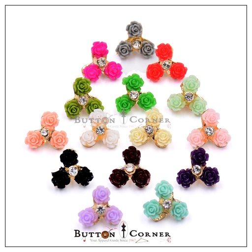 3 Flower Stone Fancy Button