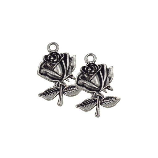 [FAR1937 SILVER] Vintage Oxidised Blooming Rose Pendants