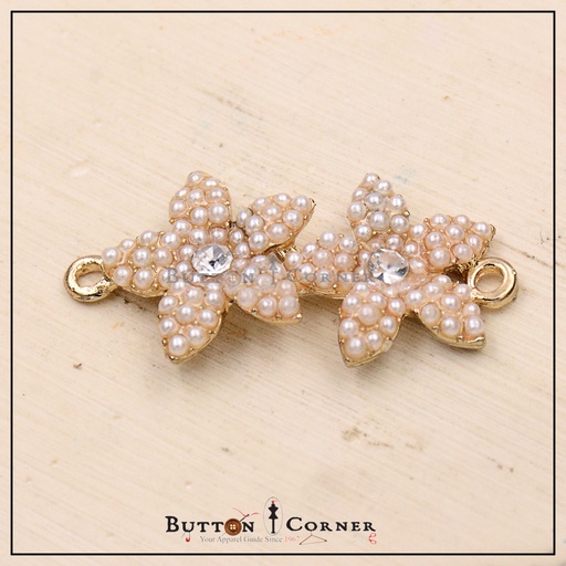 [FAR46 GOLD] Double Loop 2 Star Flower & Pearls Pendant