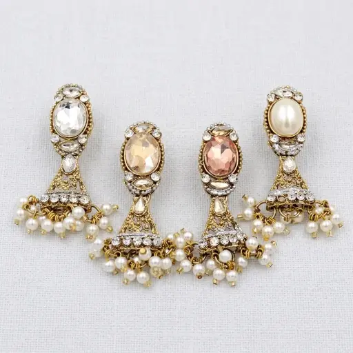 Fancy Jhumka With Stone & Pearl