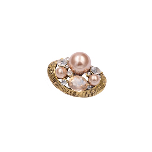 [FA492 ANTIQUE GOLD] Oval Shape Pearl & Stone Fancy Button