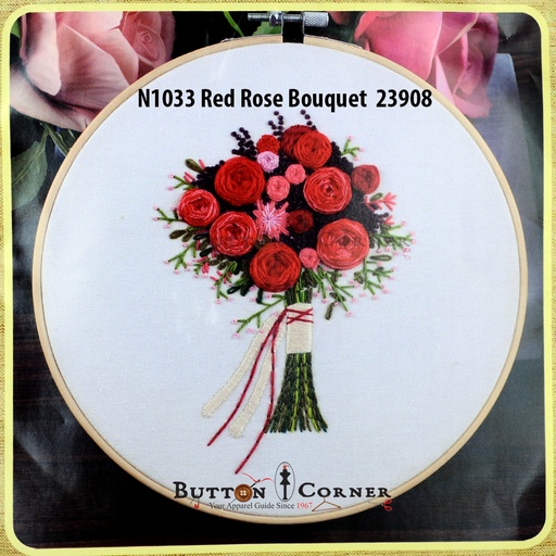 [N1033 MULTI] Red Rose Bouquet Embroidery Kit