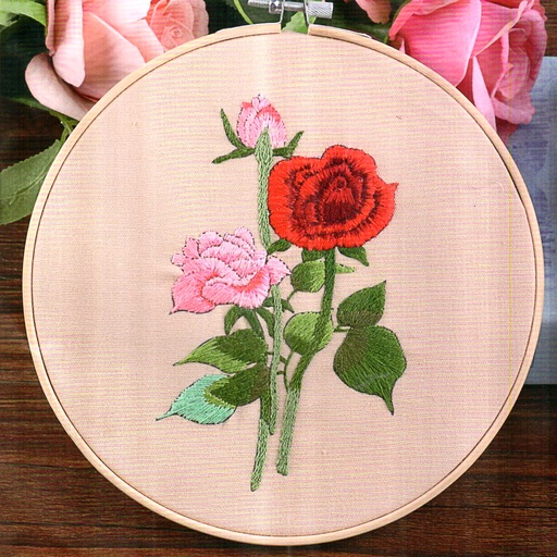 [N1073 MULTI] Red Rose Flower Embroidery Kit