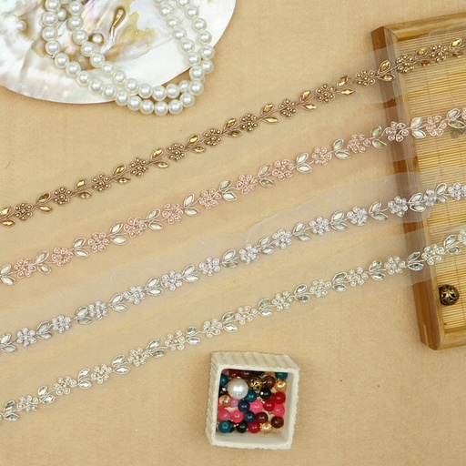 Pearl Flower Design with Leaf Pattern Fancy Kundan Lace 