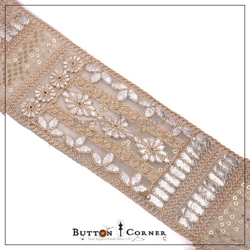 [FANL906-GOLD] Fancy Metallic Yarn Sequence Lace