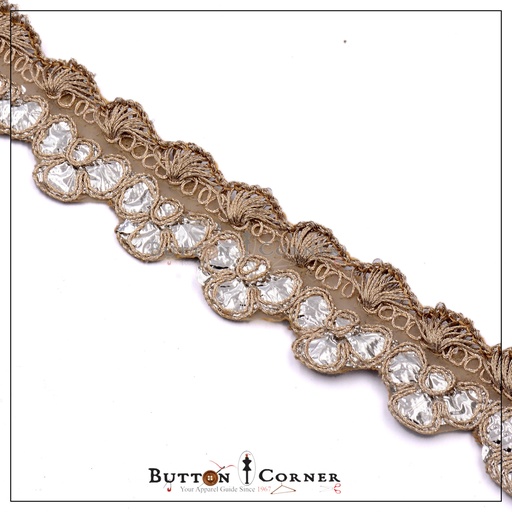 [GOTL649-SILVER GOLD] Fancy Metallic Yarn Gota Lace