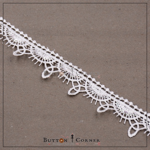 [ALN330-WHITE] One Side Border Shuttle Sequence Lace