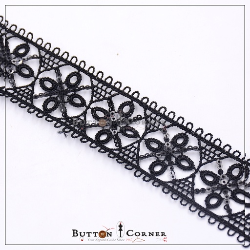 [ALN331 BLACK] Shuttle Sequence Lace